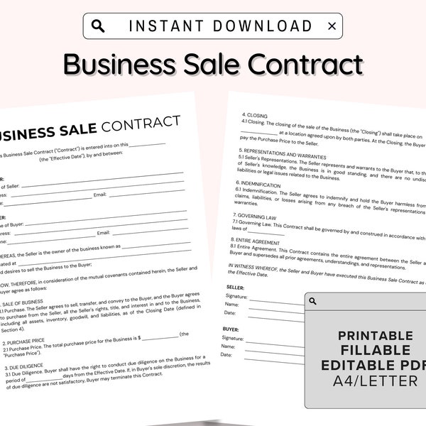 PDF à remplir Contrat de vente d'entreprise, contrat d'achat imprimable, modifiable Contrat de vente de marchandises, compromis de vente, vente de marchandises, Canva