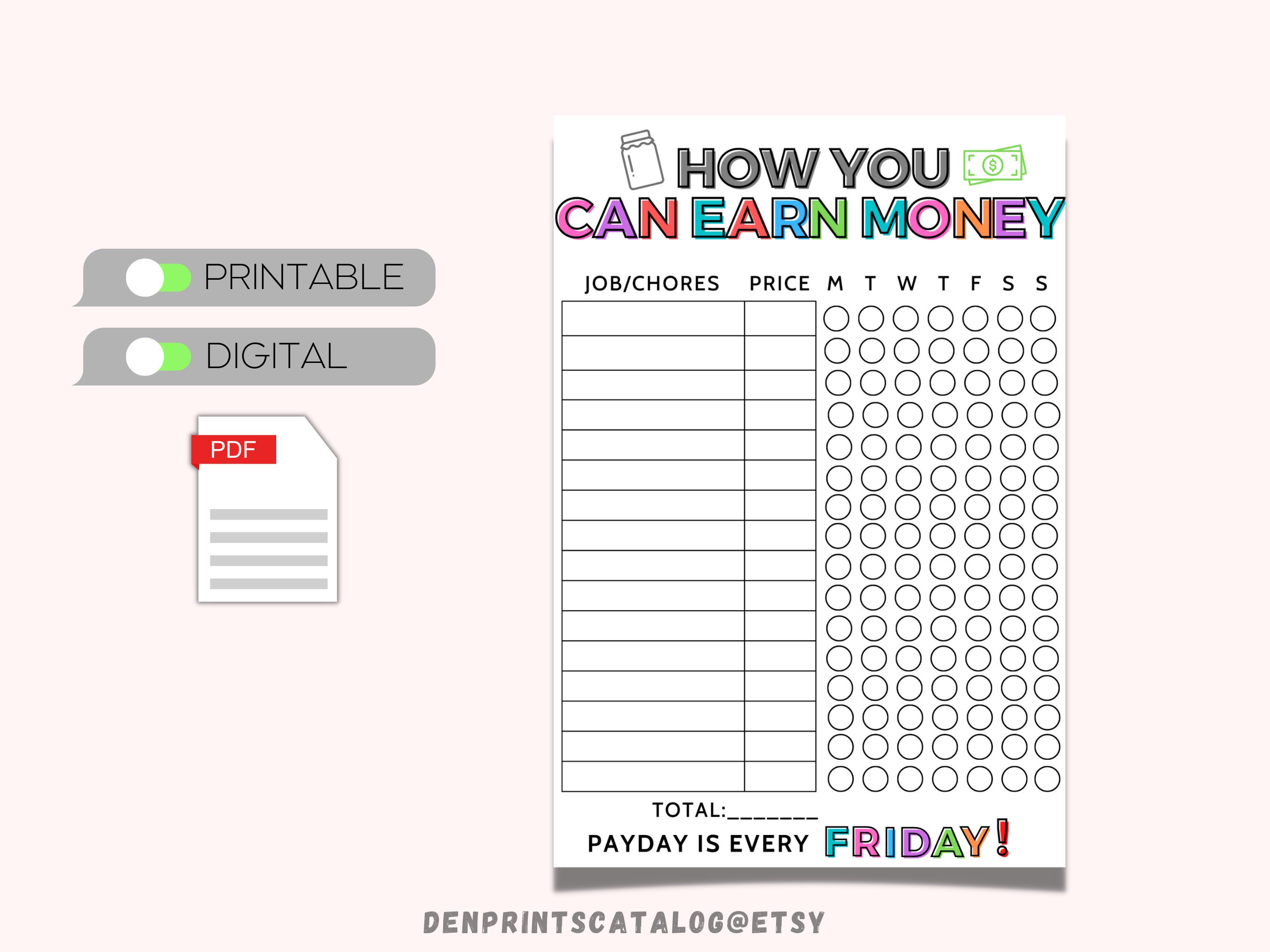 How to Earn Money Chore Chart, Allowance Chore Chart for Kids ...