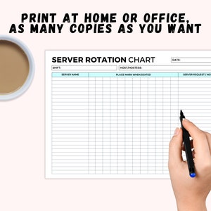 Printable Restaurant Server Rotation Chart (PDF) - Etsy