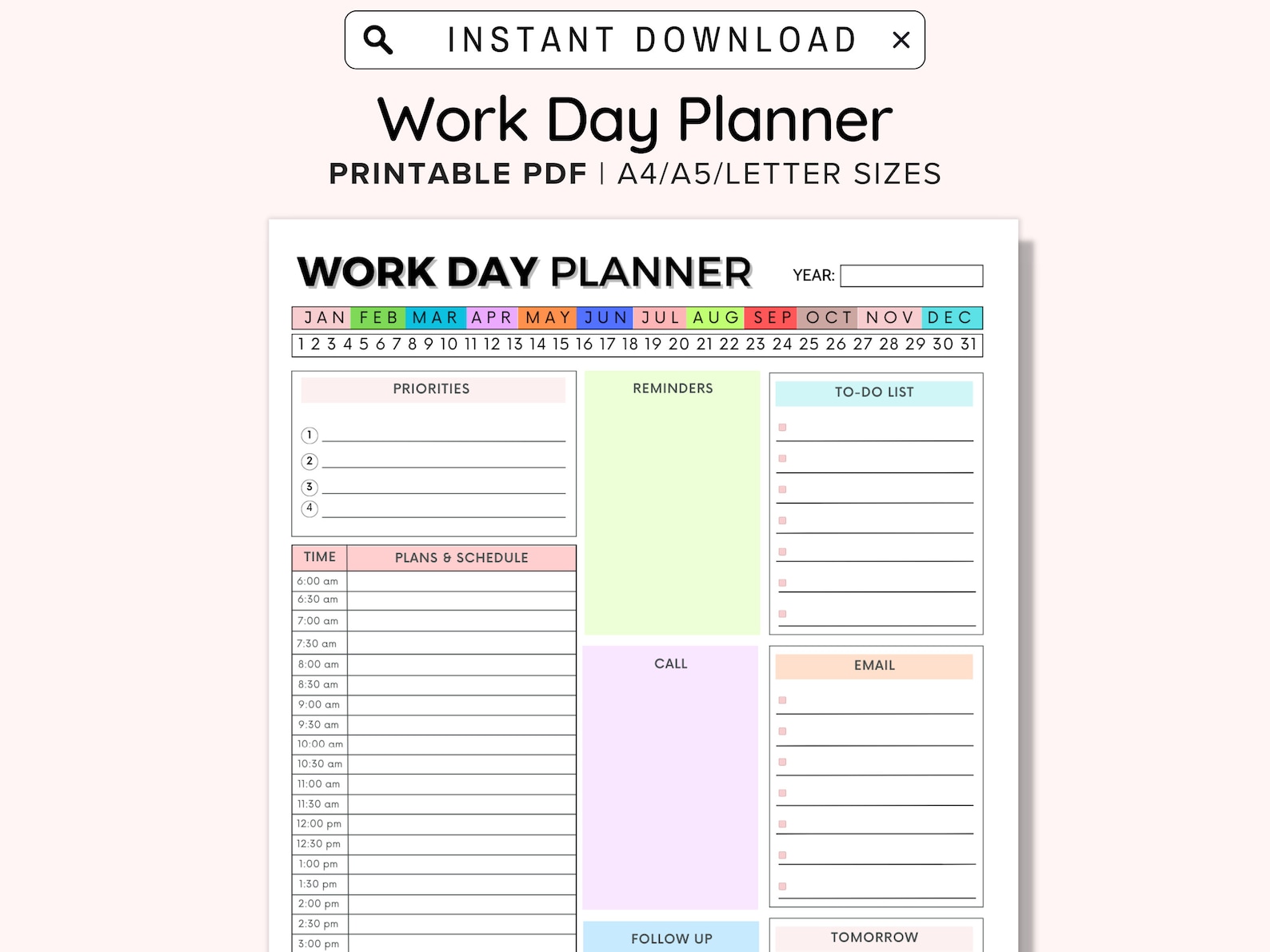 Daily Planner Printable, Work Day Organizer, Work From Home to Do List ...