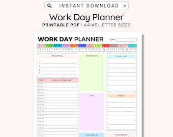 Druckbarer Tagesplaner, Arbeitstage-Organizer, Arbeit von zu Hause To Do Liste, druckbarer Business Planer, Office Organizer, Digitaler Arbeitsplaner