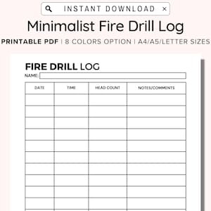Business Fire Drill Log Printable, Organization, Fire Drill Practice, Daycare Fire Drill Log, Childcare Fire Drill Tracker, Daycare Forms