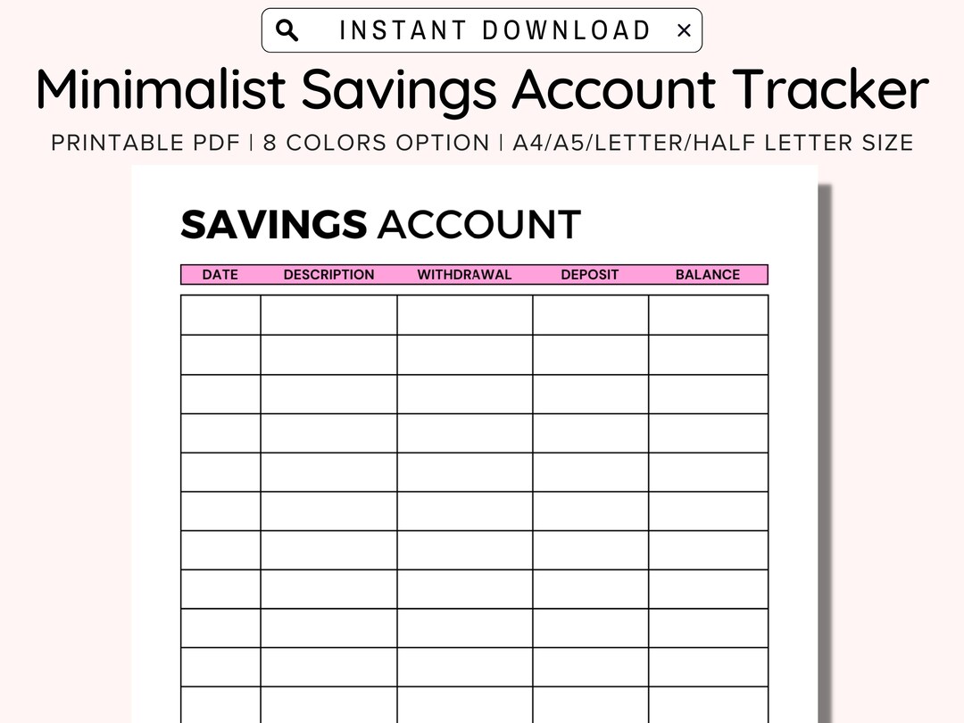 Savings Account Sheet Printable Personal Savings Tracker - Etsy