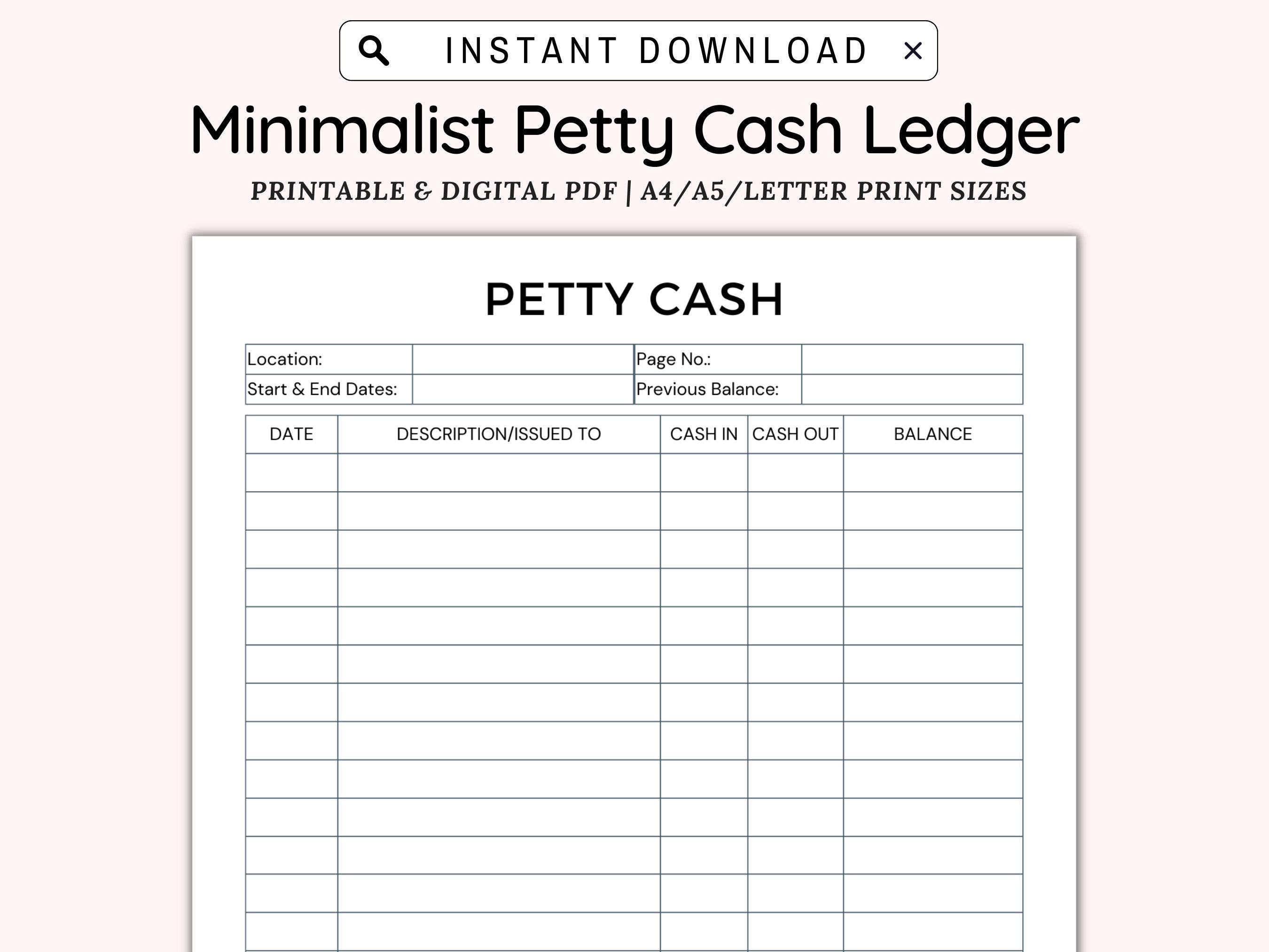 Petty Cash Ledger Printable Petty Cash Log Printable Petty - Etsy UK