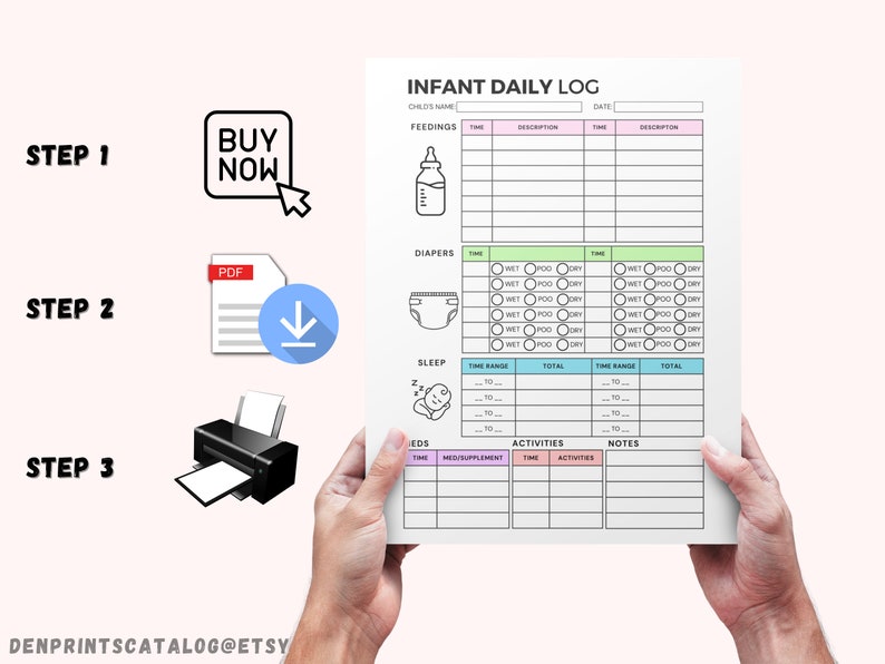 Infant Daily Log Printable, Daycare Printable Baby Log, Infant Toddler ...