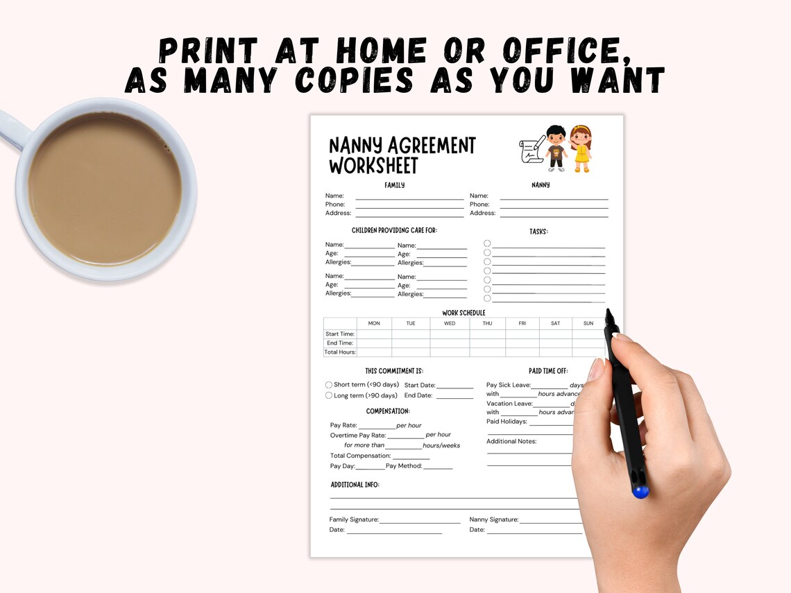 Nanny Agreement Worksheet Printable, Printable Nanny Contract Template ...