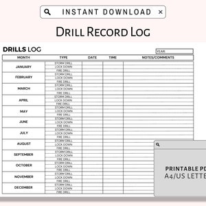 Printable Emergency Evacuation Log, Emergency Drill Record, Fire Drill Log for Daycare and School, Disaster Preparedness Log, Fire Alarm Log