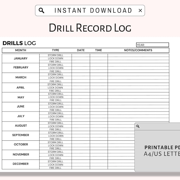 Printable Emergency Evacuation Log, Emergency Drill Record, Fire Drill Log for Daycare and School, Disaster Preparedness Log, Fire Alarm Log