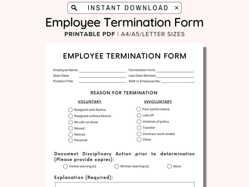 Employee Termination Form, Printable Employee Termination Form ...