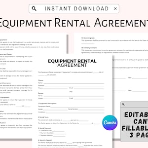 Fillable PDF Equipment Rental Agreement Template Editable in Canva ...