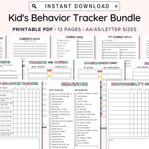 Kids Behavior Tracker Bundle for Kids, Actions Consequence Chart, Weekly, Daily, Autism, ADHD, Reward Chart, Child Behavior Chart, PDF