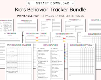 Kids Behavior Tracker Bundle for Kids, Actions Consequence Chart, Weekly, Daily, Autism, ADHD, Reward Chart, Child Behavior Chart, PDF