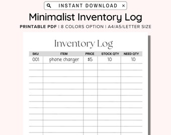 Printable Inventory Log Management Form, Inventory sheet, Small business organizer, Inventory List, Product Inventory Tracker Template PDF