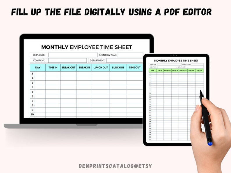 Monthly Employee Timesheet Printable Timesheet Form Employee - Etsy Canada