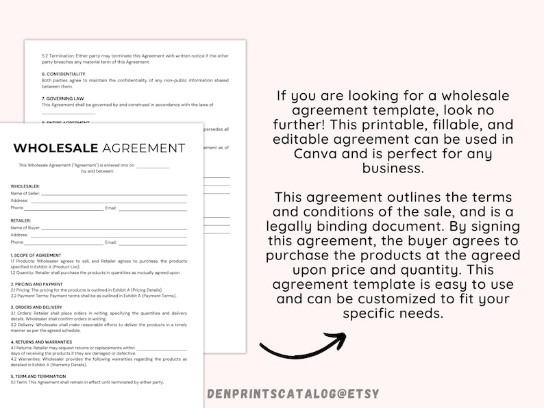 Wholesale Agreement Fillable PDF, Wholesale Contract Template