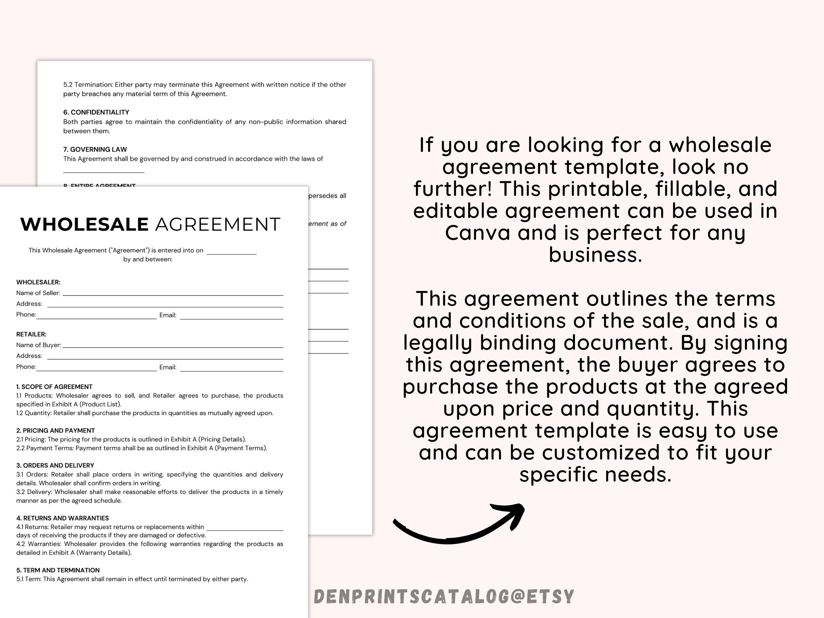 Wholesale Agreement Fillable PDF, Wholesale Contract Template