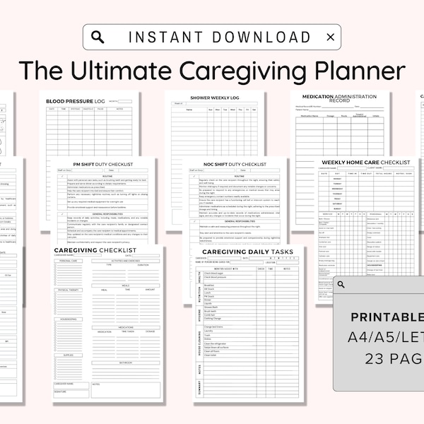 Caregiving Planner Printable, Caregiver Binder, Caregiver Organizer, Medical Tracker, Medical Binder, Home Binder, Caregiver Journal, PDF