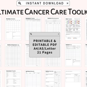 Kankerplanner, kankerzorgdagboek afdrukbaar, kankerdiagnose Health Tracker, medisch logboek chemotherapie en bestraling, organisator behandeling