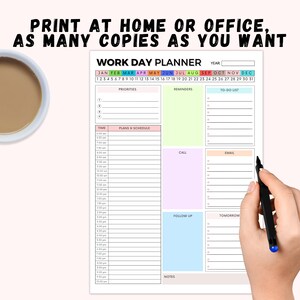 Daily Planner Printable, Work Day Organizer, Work From Home to Do List ...