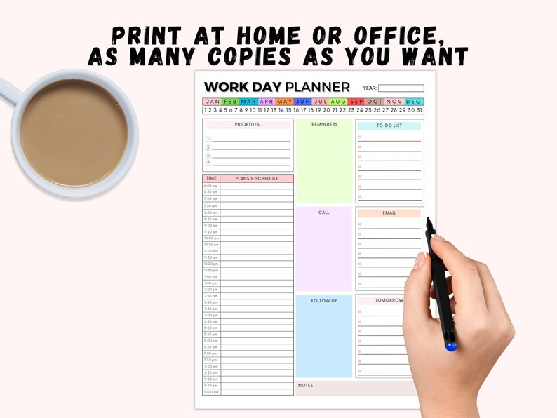 Daily Planner Printable, Work Day Organizer, Work From Home to Do List ...