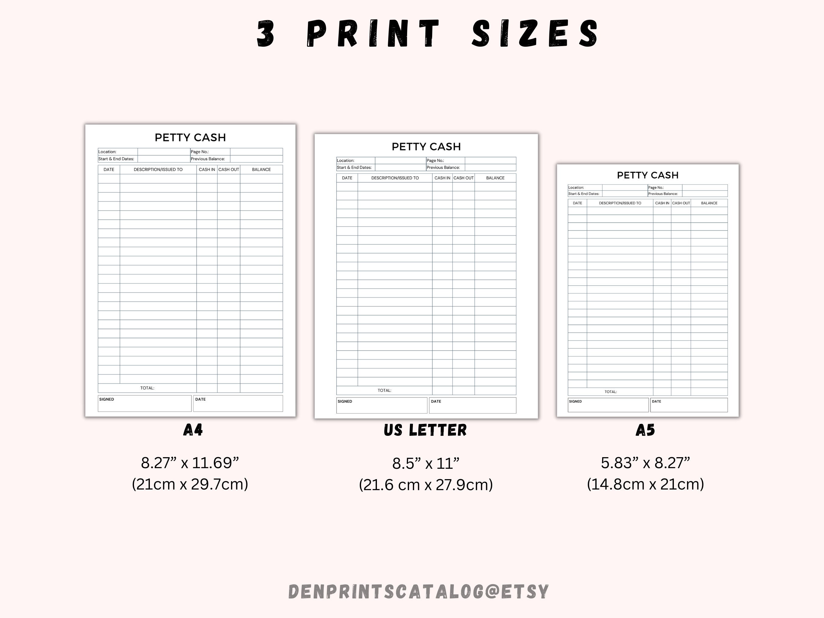 Petty Cash Ledger Printable, Petty Cash Log, Printable Petty Cash ...