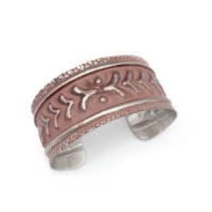 Copper Patina Bracelet Cuff - Dusty Rose Colored Chevron Design - Artisan Rustic Boho Cuff