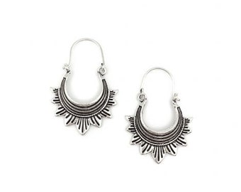 Silver Striped Rays & Curves Fashion Earrings | Trendy Jewel ry by Anju