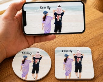 Personalised Photo Coaster, Custom Picture Coaster, Round or Square 9cm