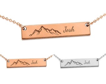 Personalised Engraved Bar Necklace Dainty Horizontal Name Pendant (Rose Gold or Silver)