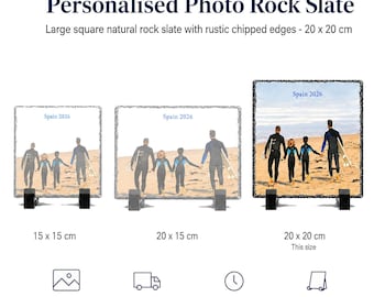 Personalised Photo Slate, 20x20cm Custom Square Stone Plaque