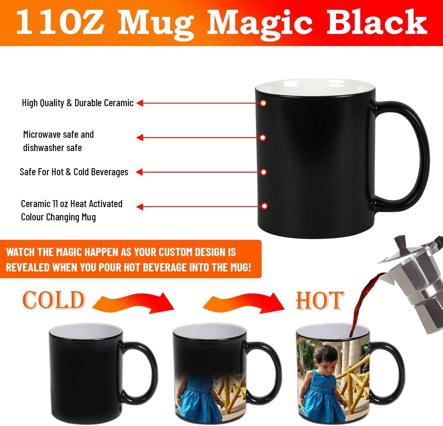 Personalised Magic Mug Custom Colour Changing Cup Heat Activated Any ...