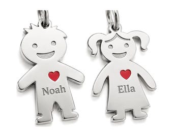 Personalised Family Charms, Engraved Boy & Girl Name Charms, Red Heart