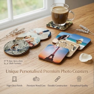 Personalised Photo Coaster | Custom Square or Round Picture Gift (9cm Glossy Hardboard)