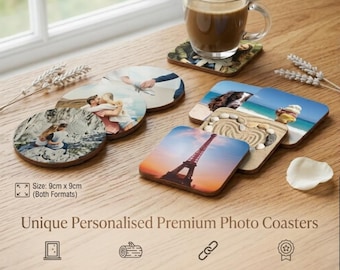Personalised Photo Coaster | Custom Square or Round Picture Gift (9cm Glossy Hardboard)