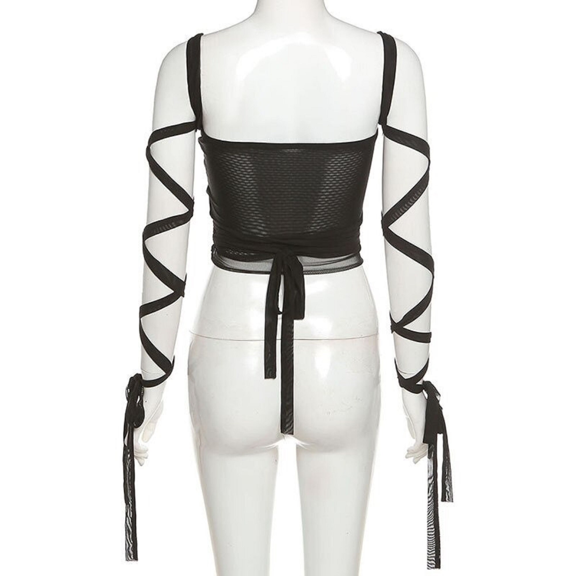 Black Mesh Lace up Crop Top Grunge Aesthetic Clothes Y2k Sexy Etsy