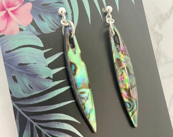 Abalone paua shell and sterling silver earrings, dangle drop, stud earrings, Statement jewellery, gift, Unique, handmade