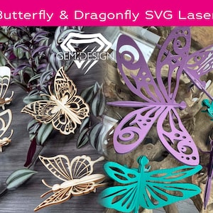 3D Bundle butterfly and Dragonfly, 10 - 3D butterflies and 5 - 3D dragonfly SVG file, laser file, laser cutting, Glowforge, Cnc machine, 3mm