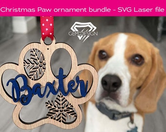 Christmas paw and pet ornament SVG laser cutting file bundle, cat, dog, tortoise, turtle, rabbit,  glowforge, christmas best seller