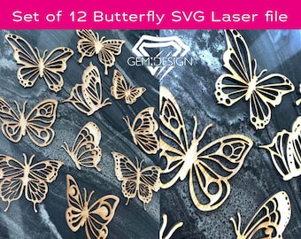 12 butterfly SVG designs file, Butterfly wall art SVG, butterfly laser file, wall art SVG, 2D Butterflies, Glowforge, Cnc, laser cutting