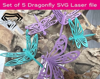 5 3D Dragonfly SVG file, Dragonflies laser file,  3D ornament SVG, Glowforge, Cnc, Intricate, 3mm, 3D Insects, nature cutting files, digital