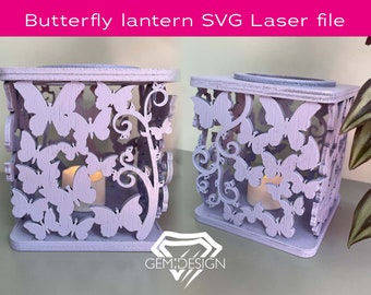 Butterfly lantern SVG file, 3mm, 1/8inch, Butterfly tealight SVG, laser file, Butterflies, light box, Glowforge, Cnc, flux