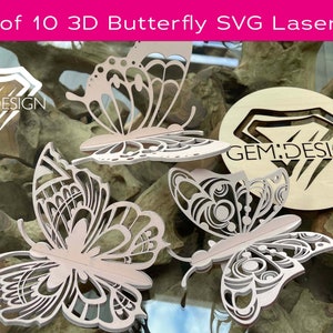 10 3D butterfly SVG file Butterfly art SVG butterfly laser file wall art SVG Butterflies Glowforge, Cnc, Intricate, 3mm image 1