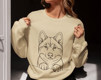 Siberian Husky Pullover | Husky-Sweatshirt | Hundeliebhaber Geschenk | Minimales Silhouette Design