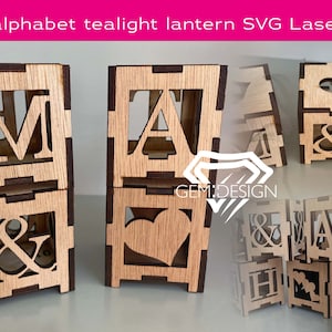 Alphabet tealight lantern set SVG, monogram, laser cutting file, glowforge, decor, name gift, nursery decoration, gifts for all