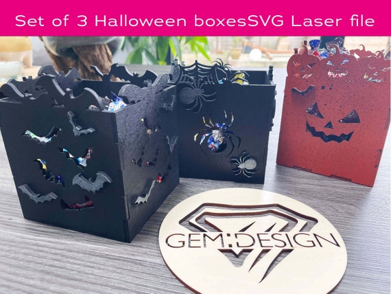 3 Halloween treat box, lanterns SVG laser file, glowforge, CNC, laser file, party boxes, trick or treat box, party food, candy box