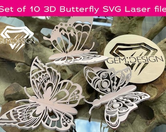 10 3D Schmetterling SVG Datei| Schmetterling Kunst SVG| Schmetterling Laserdatei | Wandkunst SVG | Schmetterlinge | Glowforge, Cnc, filigran, 4mm