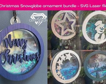 Weihnachten Schneekugel SVG Laser Datei Ornament Bundle, 14 Designs, glowforge, vollständige Anleitung um eine flache flüssige Schneekugel mit Ihrem Laser zu machen