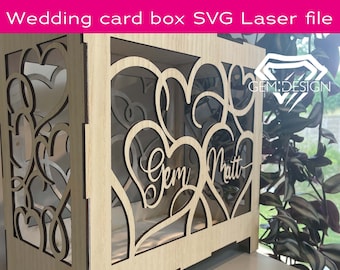 Wedding Card box SVG laser cutting file, Customizable post box, Card Box Laser Cut Digital File, Card Holder,  Glowforge Size, CNC