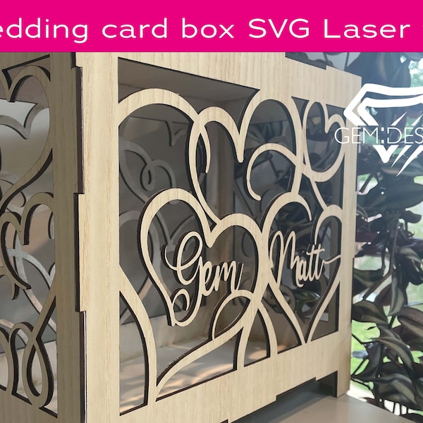 Wedding Card box SVG laser cutting file, Customizable post box, Card Box Laser Cut Digital File, Card Holder,  Glowforge Size, CNC