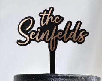 Custom Wedding Cake Topper – Personalised Surname Acrylic Topper, Silver, Black, Gold Decor